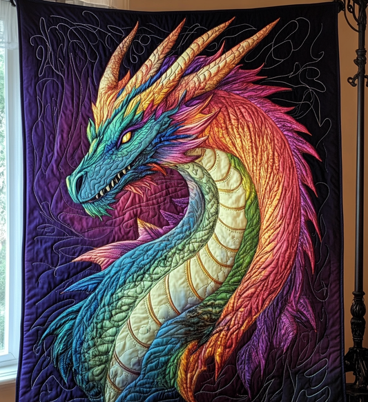 Rainbow Dragon Quilted Blanket - Throw (55" x 60")