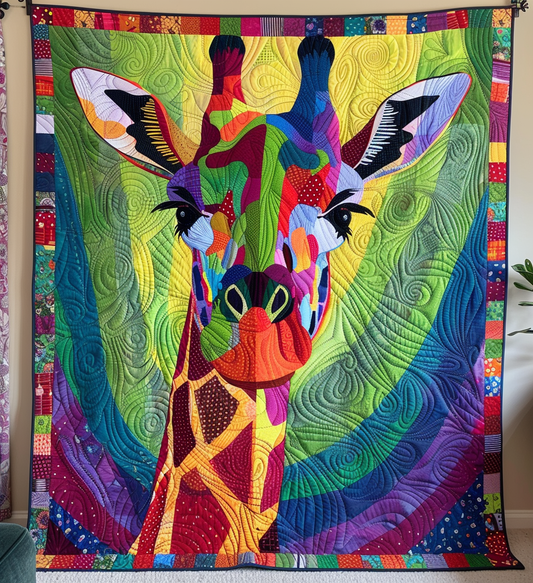Rainbow Giraffe Quilted Blanket - Throw (55" x 60")