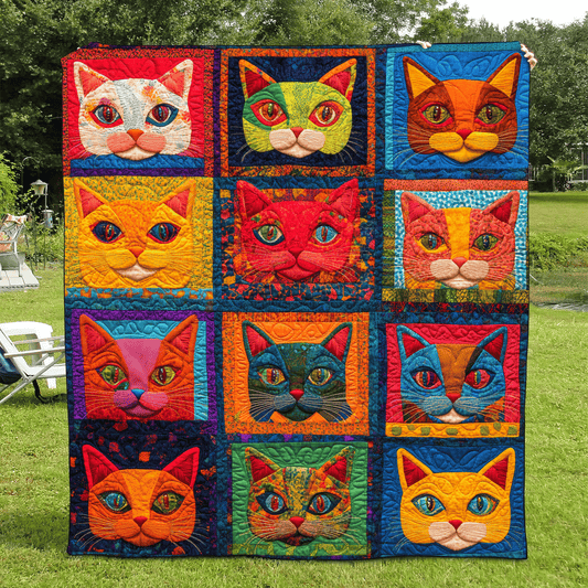 Rainbow Meow Quilted Blanket - Throw (55" x 60")