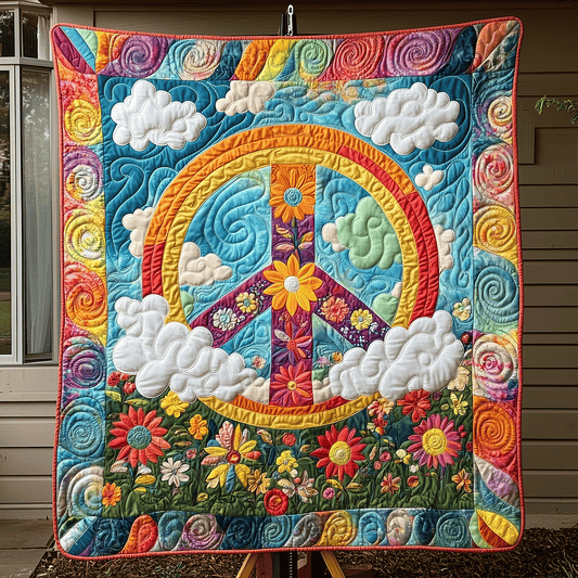 Rainbow Peace Garden Quilted Blanket - Throw (55" x 60")