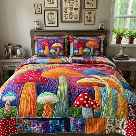 Rainbow Toadstool Garden 3-Piece Quilted Bedding Set - Single (59" x 70")