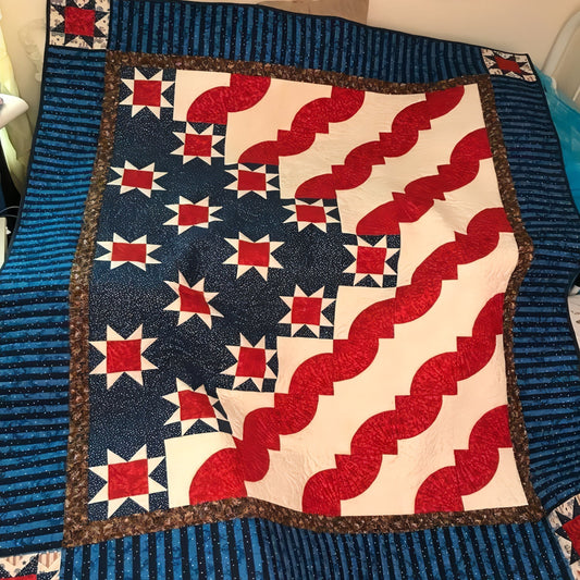 Red White & Blue Quilted Blanket - Throw (55" x 60")