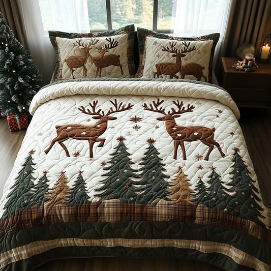 Reindeer Joy 3-Piece Quilted Bedding Set - Single (59" x 70")