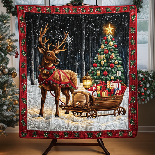 Reindeer Sleigh Quilted Blanket - Throw (55" x 60")