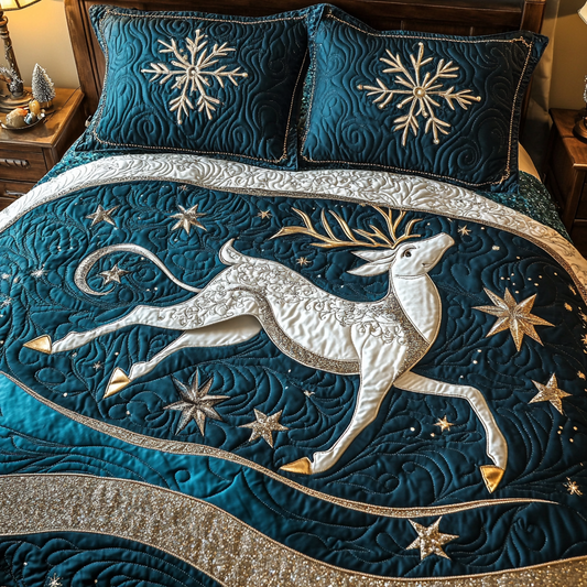 Reindeer Snowflake 3-Piece Quilted Bedding Set - Single (59" x 70")