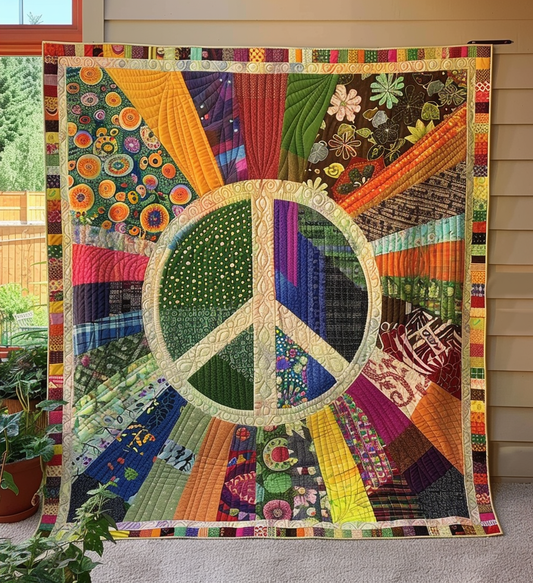 Throw (55'' x 60'') /Retro Peace Sign Quilted Blanket