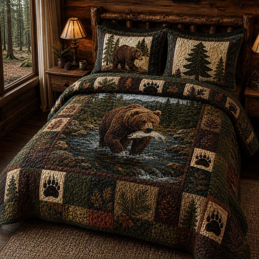 River Catch Bear 3-Piece Quilted Bedding Set - Single (59" x 70")