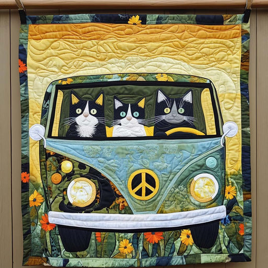 Road Trip Cats Quilted Blanket - Throw (55" x 60")
