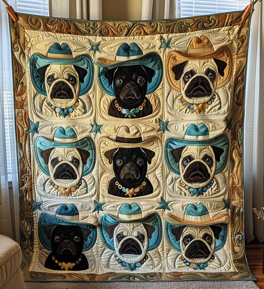 Rodeo Pug Quilted Blanket - Throw (55" x 60")