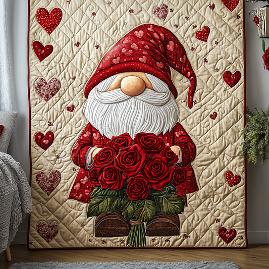 Romantic Gnome Quilted Blanket - Throw (55" x 60")