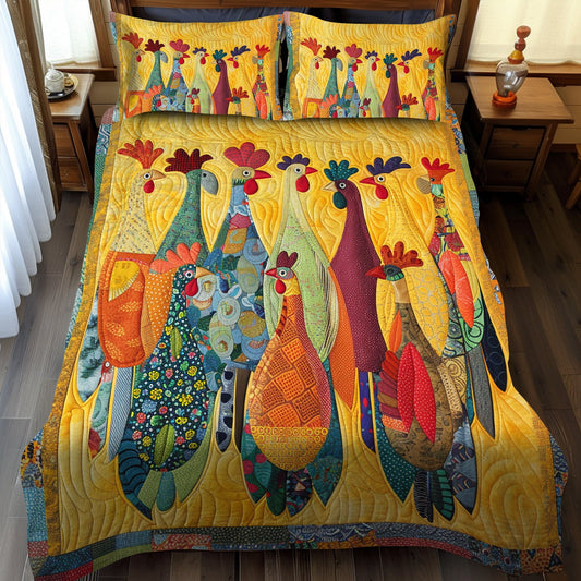 Rooster Meeting 3-Piece Quilted Bedding Set - Single (59" x 70")