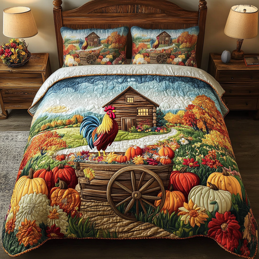 Rooster Bliss 3-Piece Quilted Bedding Set - Single (59" x 70")