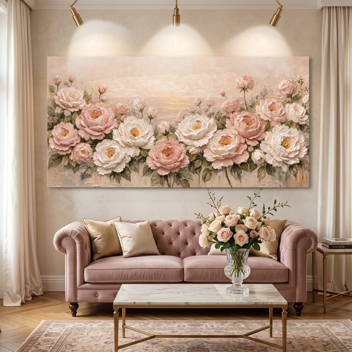 Rose Garden — White And Blush On Warm Cream