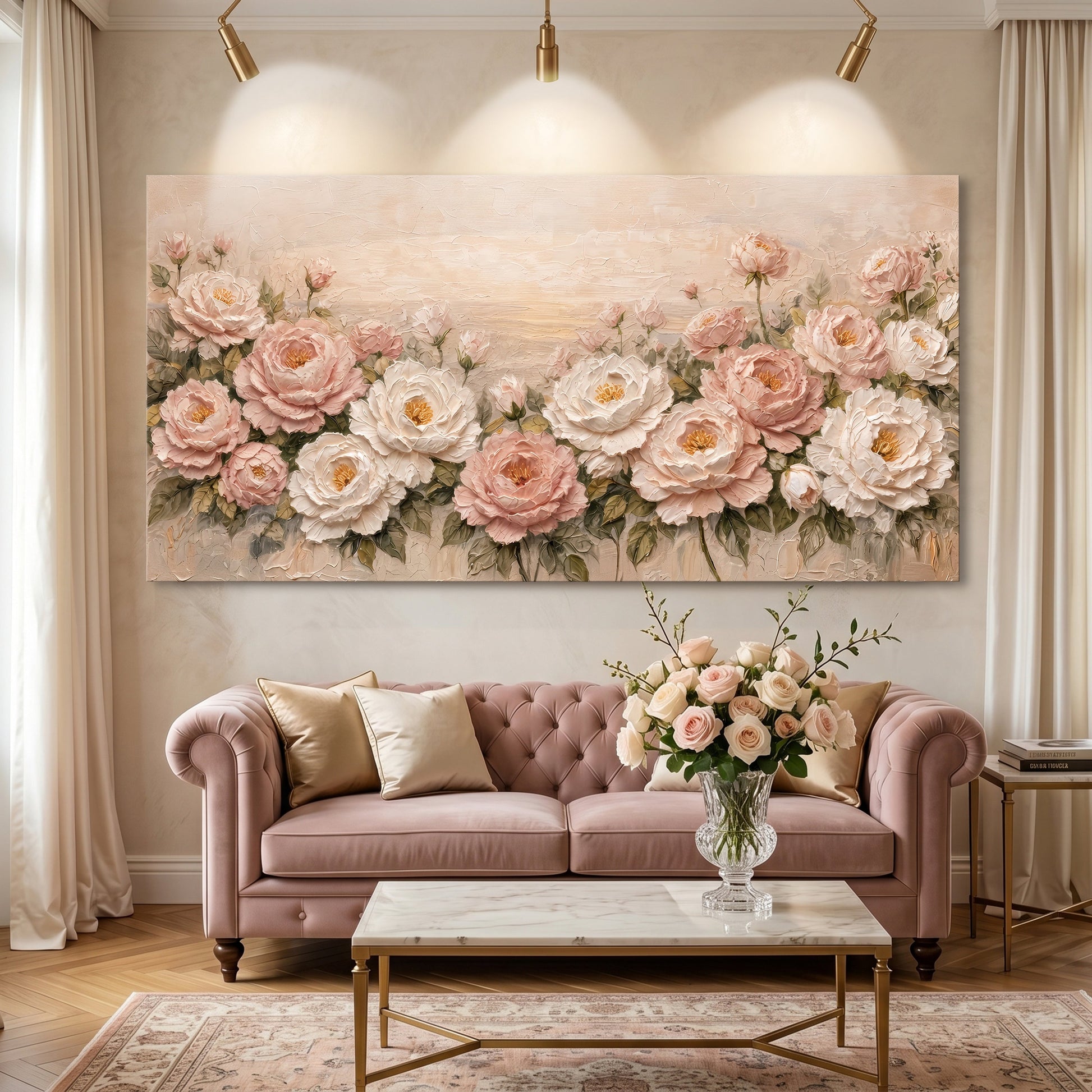 Rose Garden — White And Blush On Warm Cream