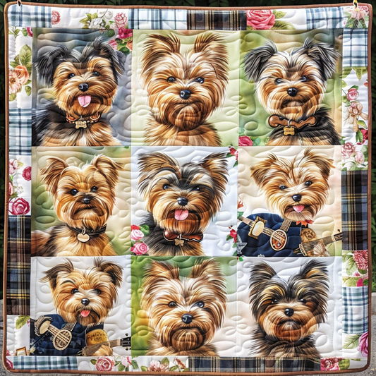 Rose and Yorkie Quilted Blanket - Throw (55" x 60")