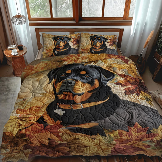 Rottweiler Autumn Breeze 3-Piece Quilted Bedding Set - Single (59" x 70")