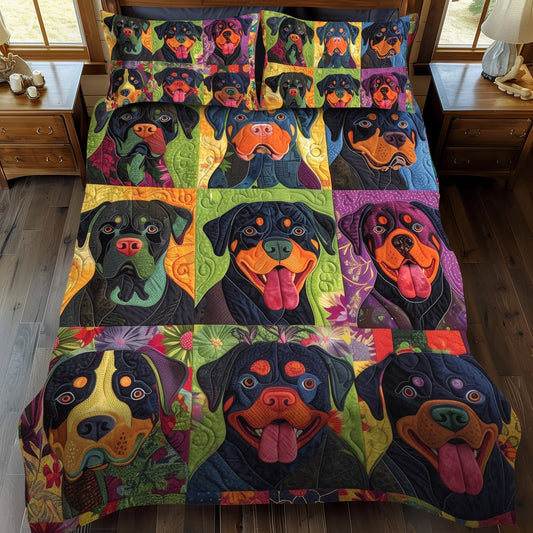 Rottweiler Blossom 3-Piece Quilted Bedding Set - Single (59" x 70")