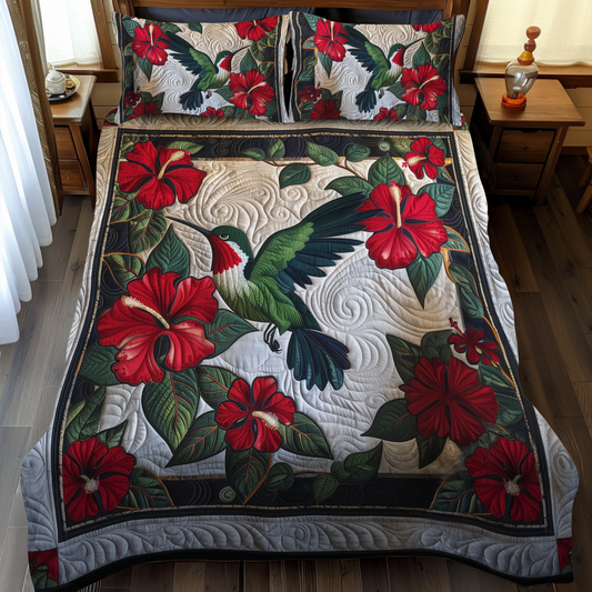 Ruby Hummingbird 3-Piece Quilted Bedding Set - Single (59" x 70")