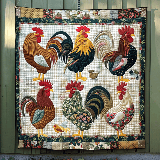 Rural Rooster Quilted Blanket - Throw (55" x 60")