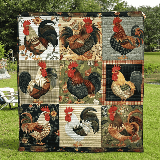 Rustic Rooster Quilted Blanket - Throw (55" x 60")