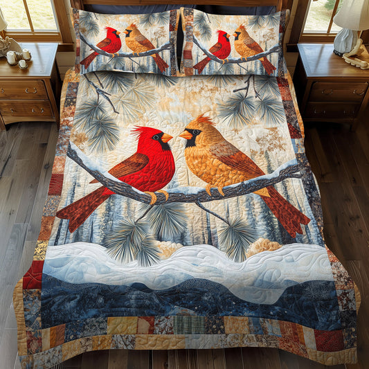 Rustic Cardinal 3-Piece Quilted Bedding Set - Single (59" x 70")
