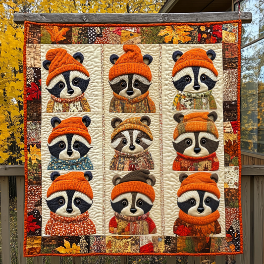 Rustic Raccoon Quilted Blanket - Throw (55" x 60")