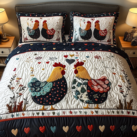 Rustic Roosters 3-Piece Quilted Bedding Set - Single (59" x 70")