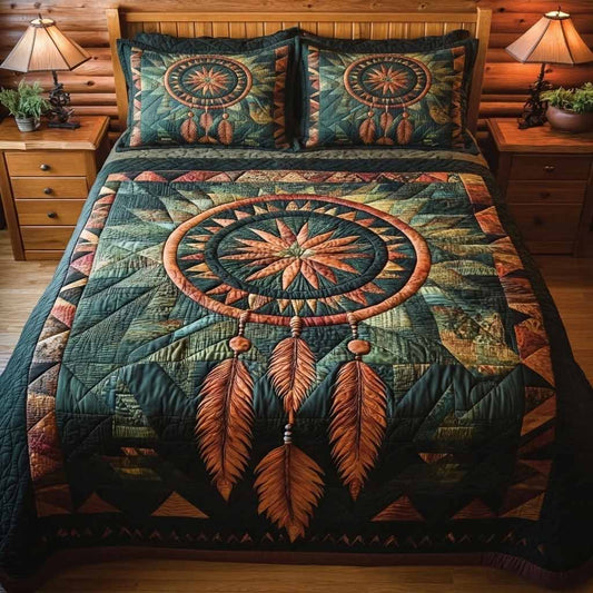 Rustic Tribal Compass 3-Piece Quilted Bedding Set - Single (59" x 70")