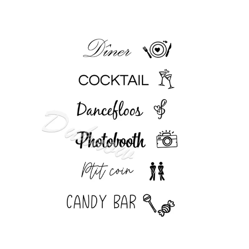Personalized French wedding directional vinyl sticker in black, shown on welcome sign board display.
