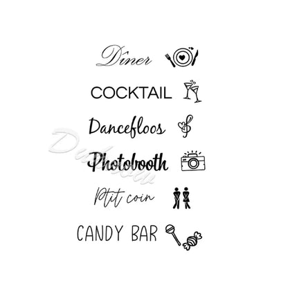 Personalized French wedding directional vinyl sticker in black, shown on welcome sign board display.