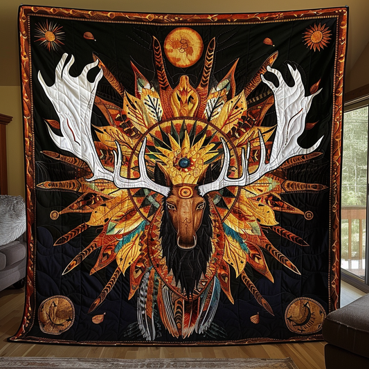 Sacred Antler Moose Quilted Blanket - Throw (55" x 60")