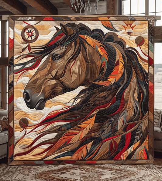 Sacred Hoofbeats Quilted Blanket - Throw (55" x 60")