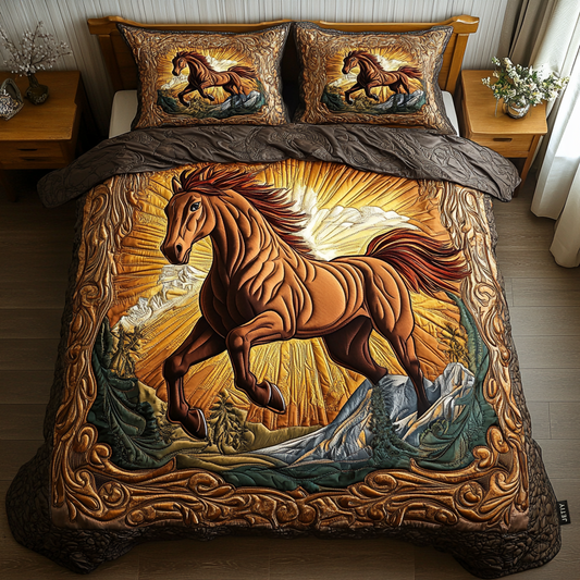 Sacred Hoofprints 3-Piece Quilted Bedding Set - Single (59" x 70")