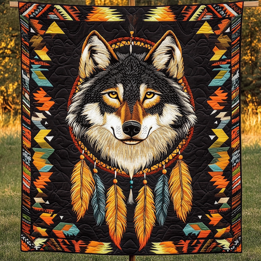 Sacred Wolf Path Quilted Blanket - Throw (55" x 60")