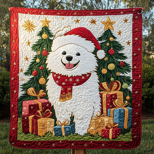 Samoyed Xmas Joy Quilted Blanket - Throw (55" x 60")