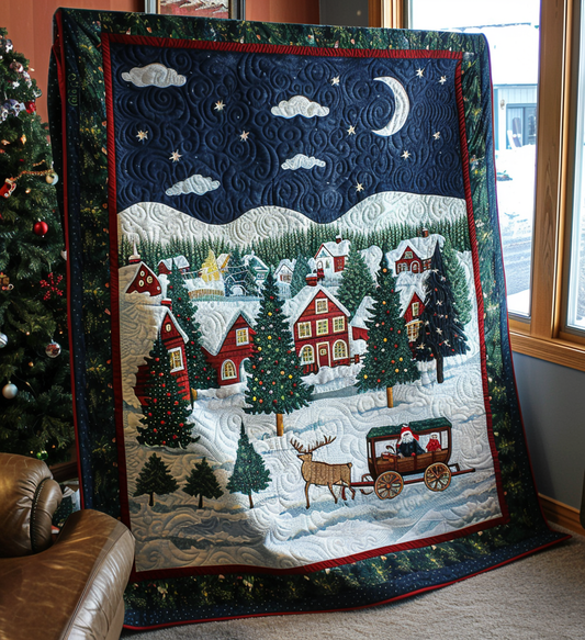 Santa In Town Quilted Blanket - Throw (55" x 60")