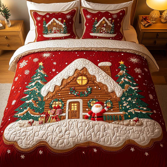 Santa Cozy Cottage 3-Piece Quilted Bedding Set - Single (59" x 70")