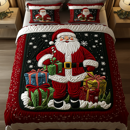 Santa Gift 3-Piece Quilted Bedding Set - Single (59" x 70")