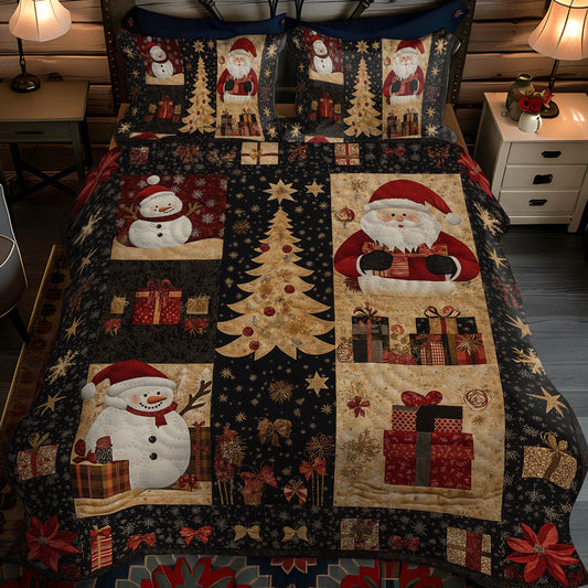 Santa Holiday Spirit 3-Piece Quilted Bedding Set - Single (59" x 70")