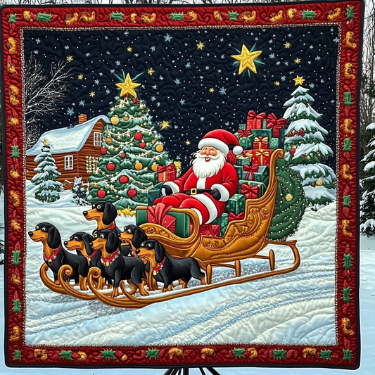 Santa Little Doxie Quilted Blanket - Throw (55" x 60")