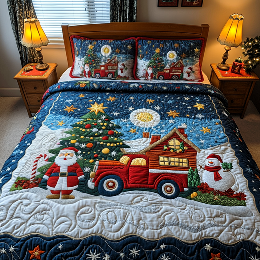 Santa Winter Wonderland Quilted Bedding Set - Single (59" x 70")