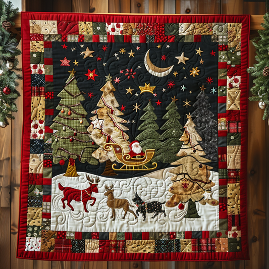 Santa's Night Sleigh Ride Quilted Blanket - Throw (55" x 60")