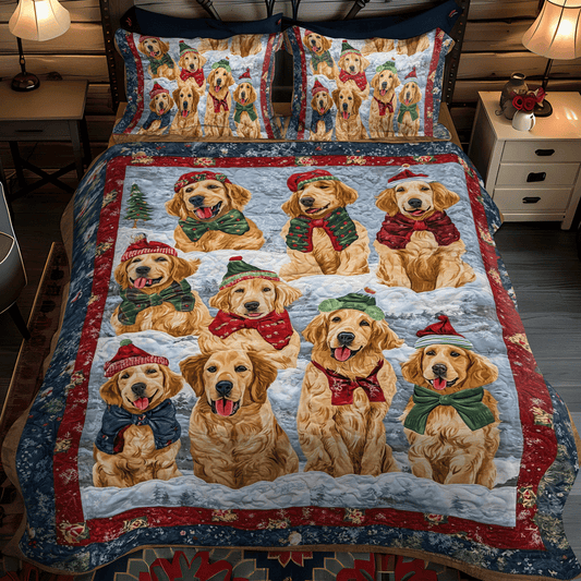 Santas Goldens 3-Piece Quilted Bedding Set - Single (59" x 70")