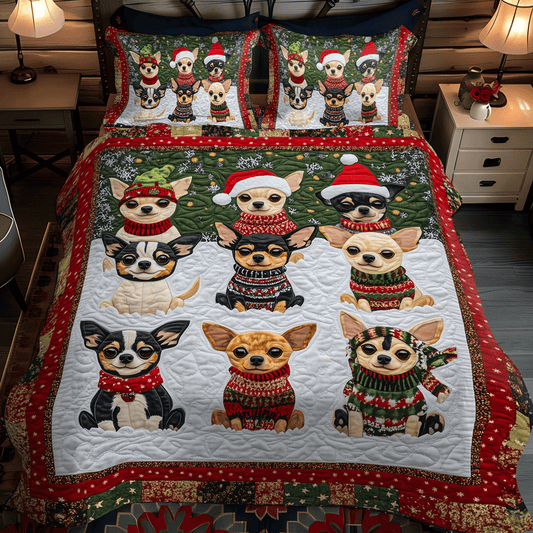 Santas Little Chis 3-Piece Quilted Bedding Set - Single (59" x 70")