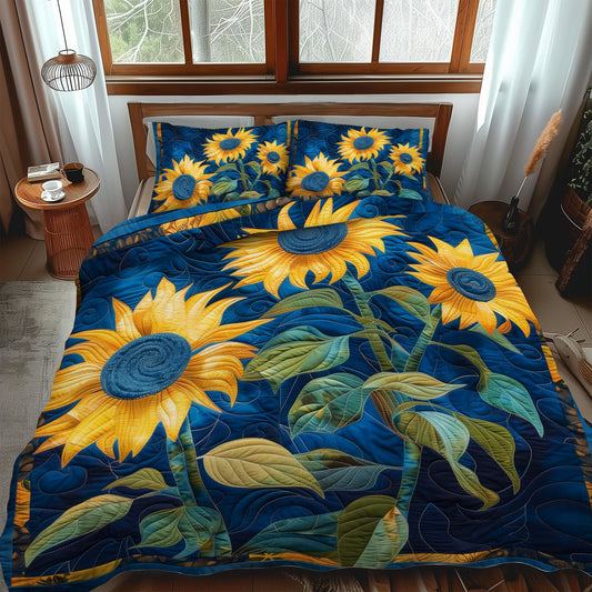 Sapphire Sunflower 3-Piece Quilted Bedding Set - Single (59" x 70")
