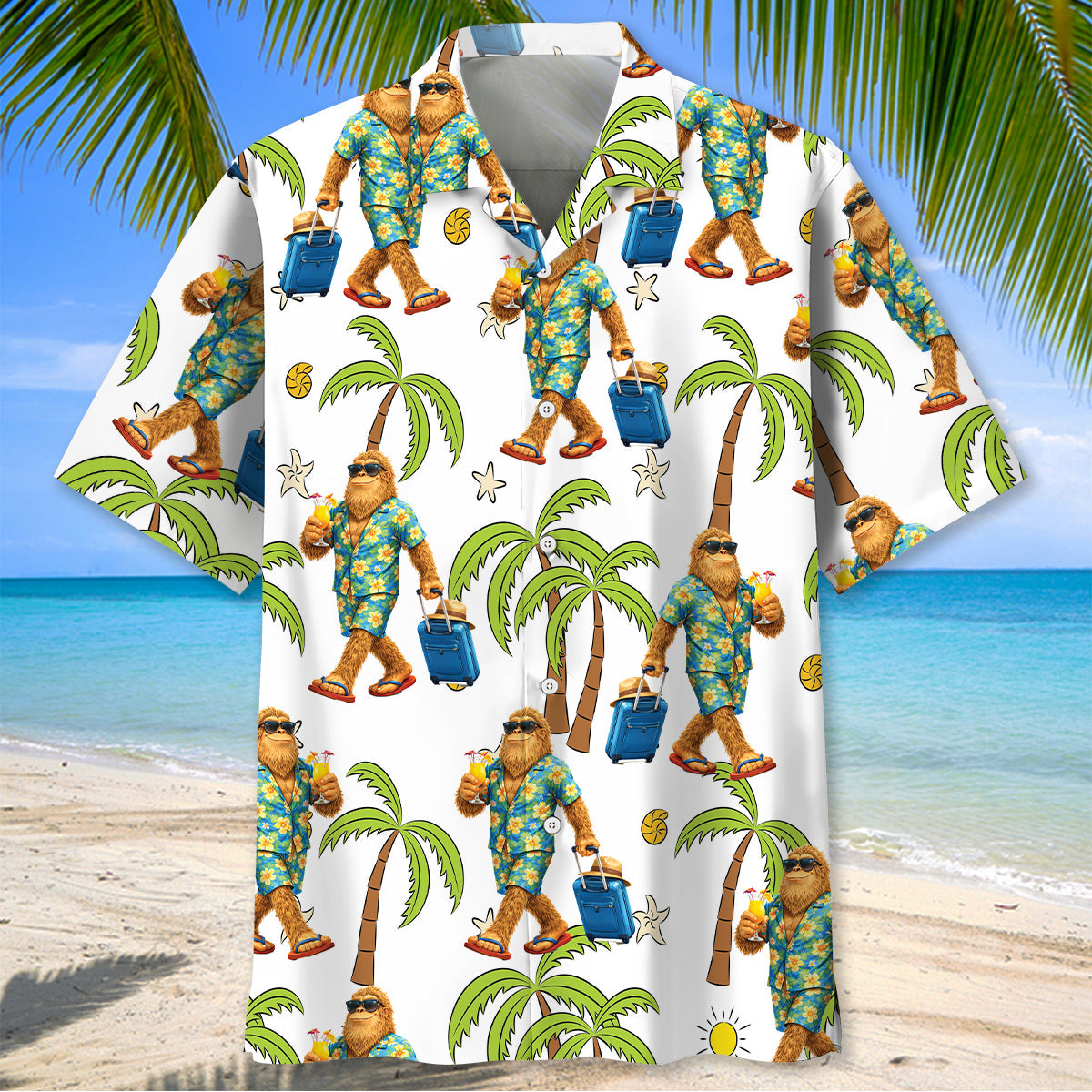 Sasquatch Summer Vacation Hawaiian Shirt - M - hawaiian shirt