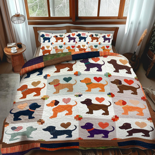 Sausage Dog Snuggles 3-Piece Quilted Bedding Set - Single (59" x 70")