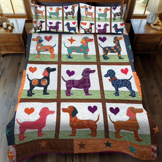 Sausage Dog Symphony 3-Piece Quilted Bedding Set - Single (59" x 70")