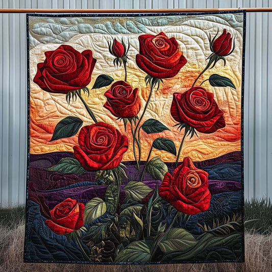 Scarlet Sunset Roses Art Quilt Hanging - Baby (30" x 40")