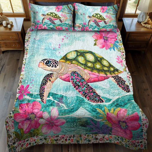 Sea Breeze Turtle 3-Piece Quilted Bedding Set - Single (59" x 70")